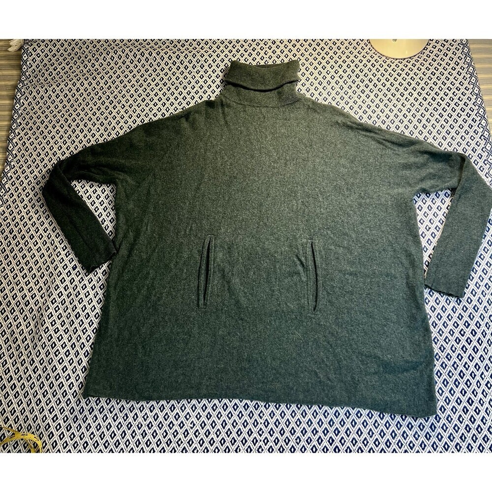 Garnet Hill Oversized LGTurtleneck Sweater Front Pockets Wool Cashmere Gray